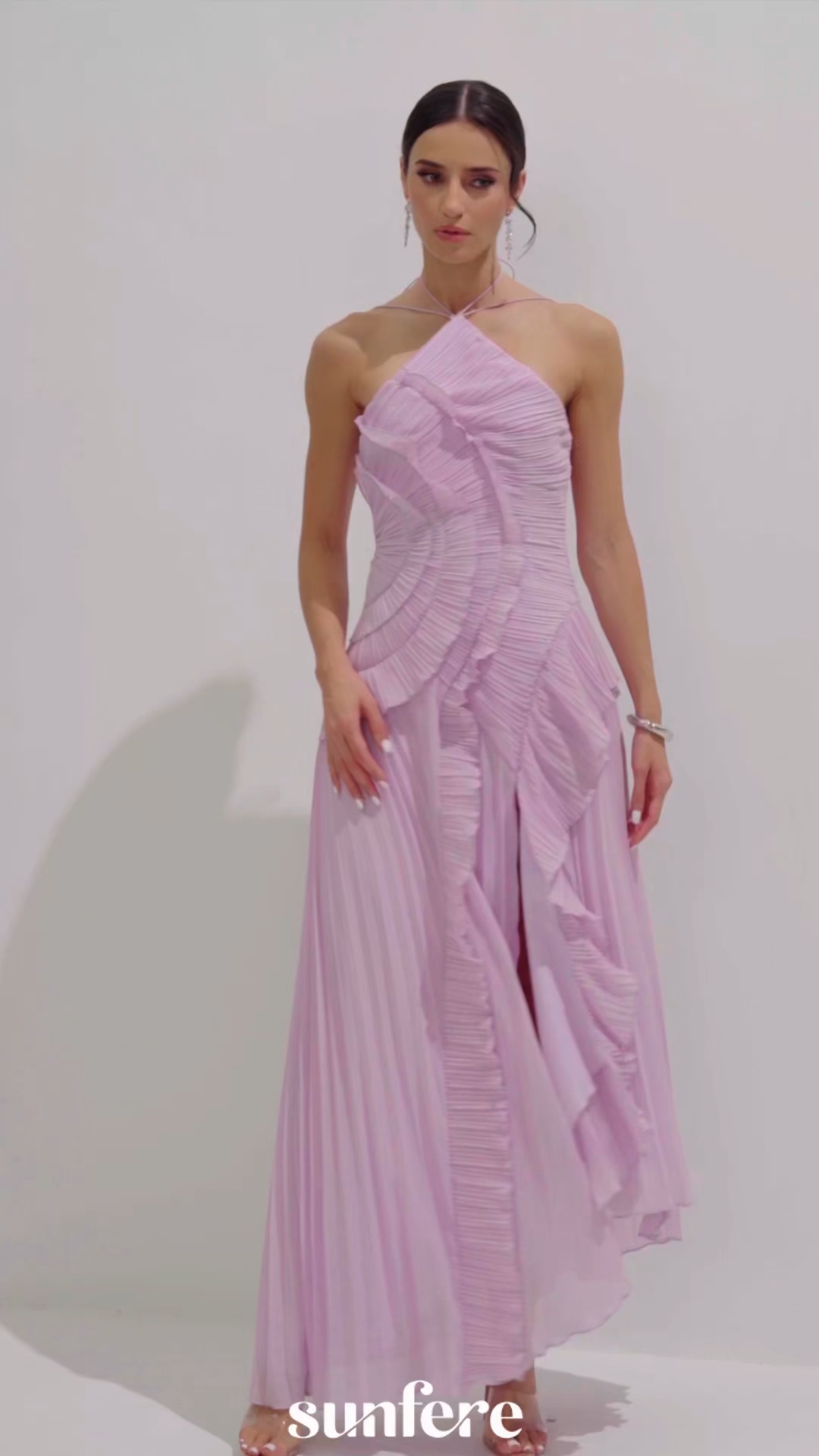 Nina Asymmetry Pleated Halterneck Midi Dress