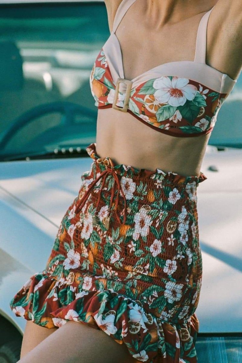 Cheryl Floral Printed Three-pieces Swim Set-Sunfere