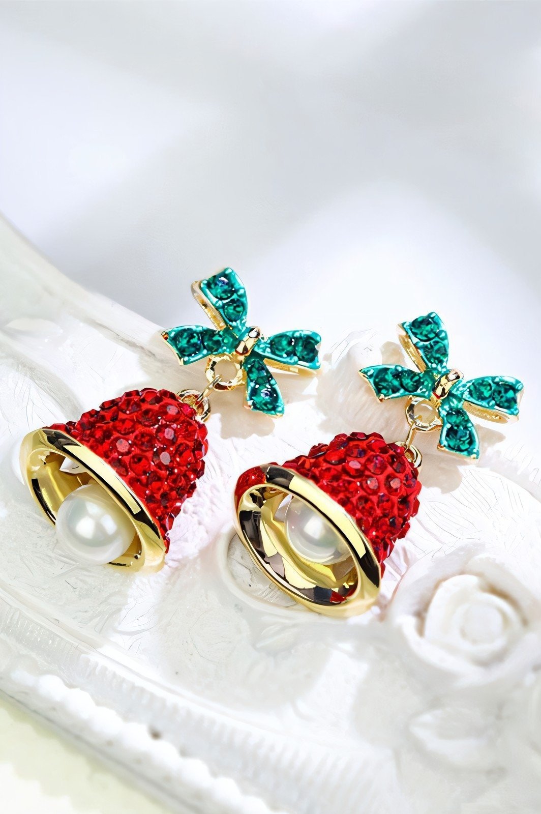 accessories-Christmas Bowknot Jingle Bell Drop Earrings-SA00611141909-Red - Sunfere