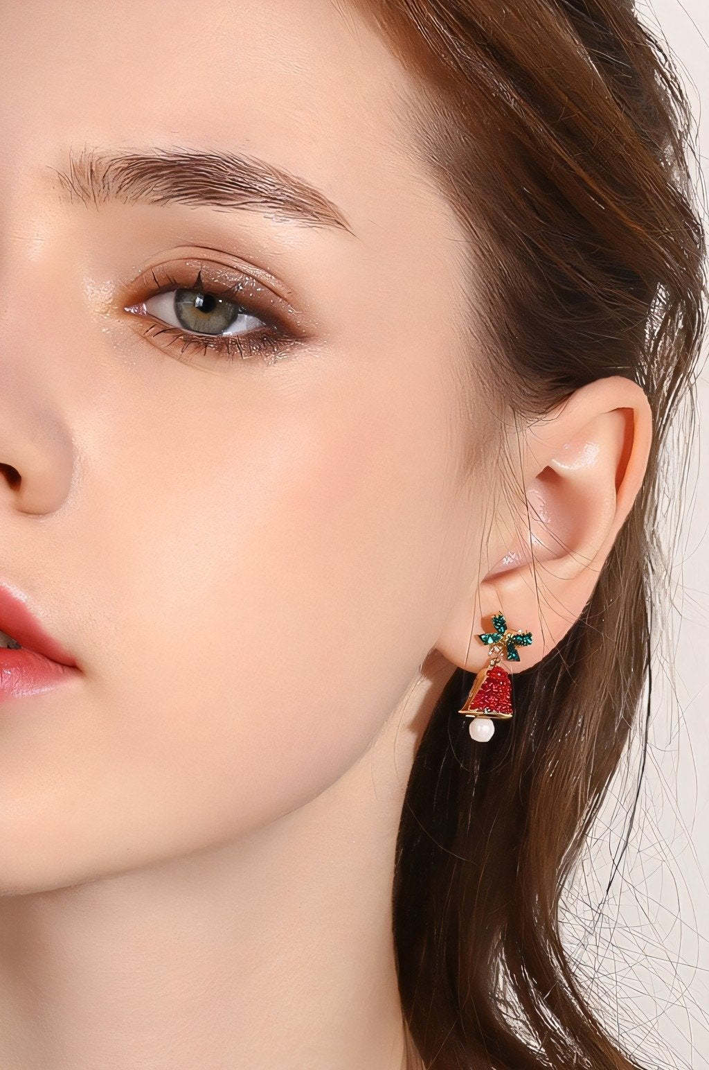 Christmas Bowknot Jingle Bell Drop Earrings-Sunfere