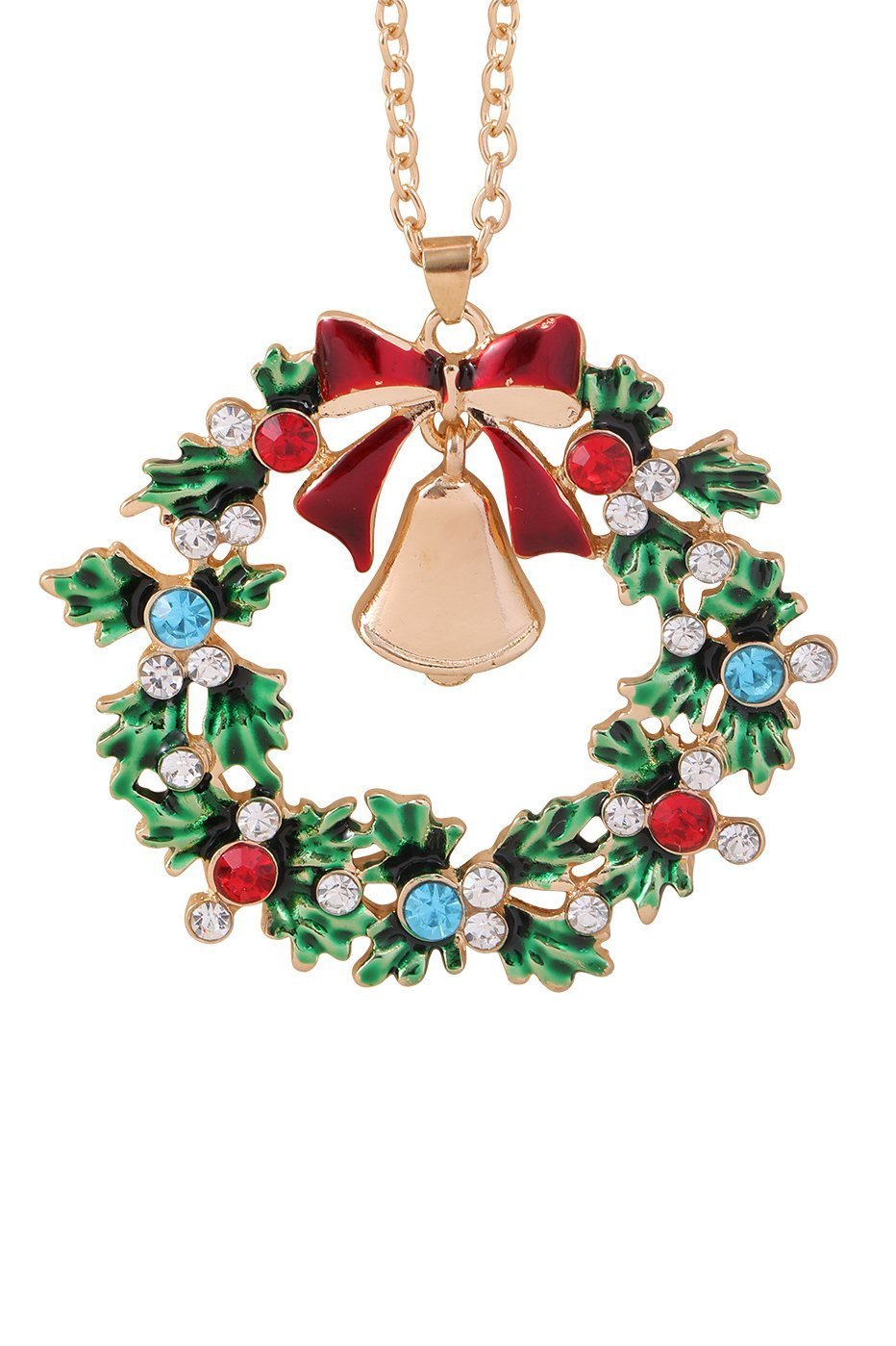 Christmas Wreath Bell Pendant Necklace-Sunfere