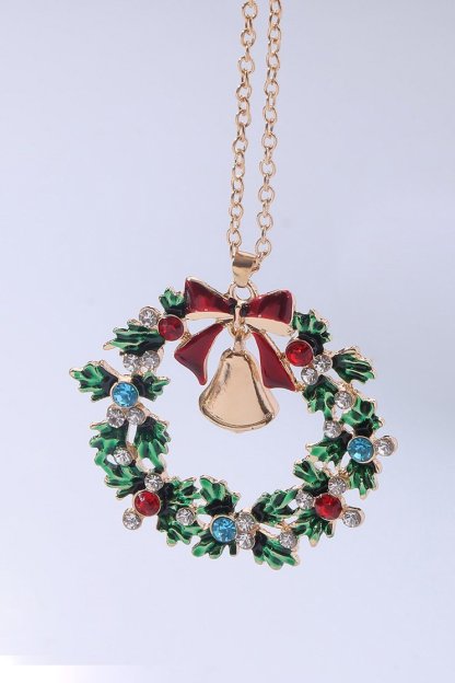 '-Christmas Wreath Bell Pendant Necklace-SA00611141906-Gold - Sunfere