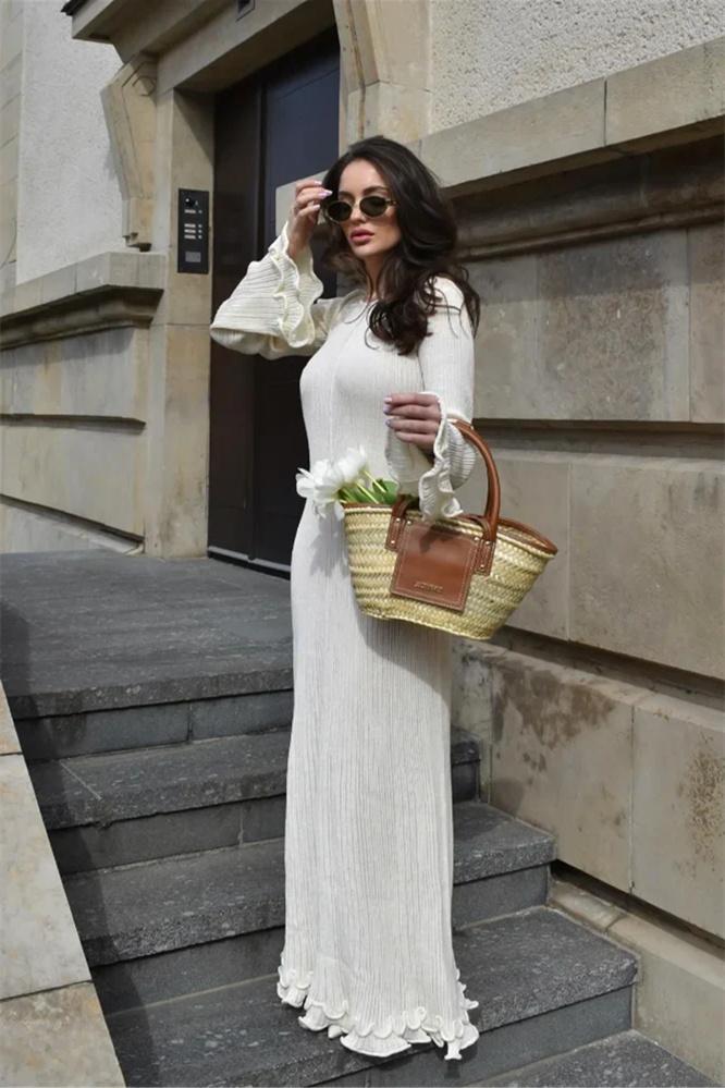 Clara Ruffle Long Sleeve Knit Maxi Dress-Sunfere