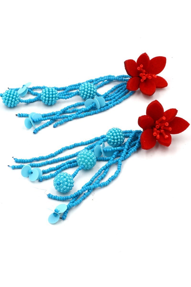 Contrast Color Floral Beaded Earrings-Sunfere