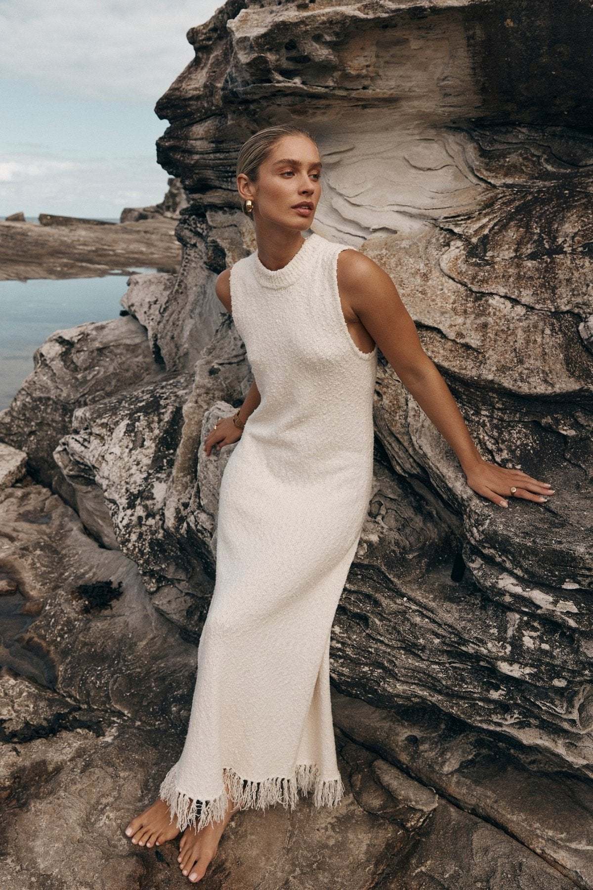 Cornelia Tassel Knit Maxi Tank Dress-Sunfere