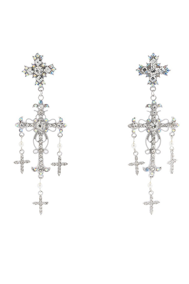 Baroque Rhinestone Cross Dangle Earrings-Sunfere