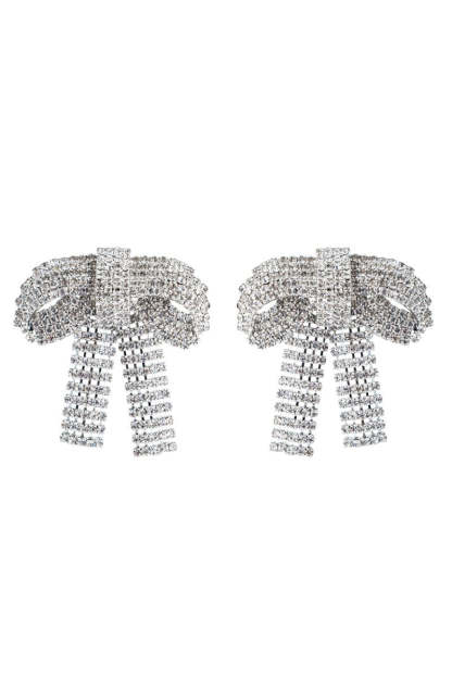 accessories-Crystal-embellished Bow Earrings-SA00605202819-Silver - Sunfere