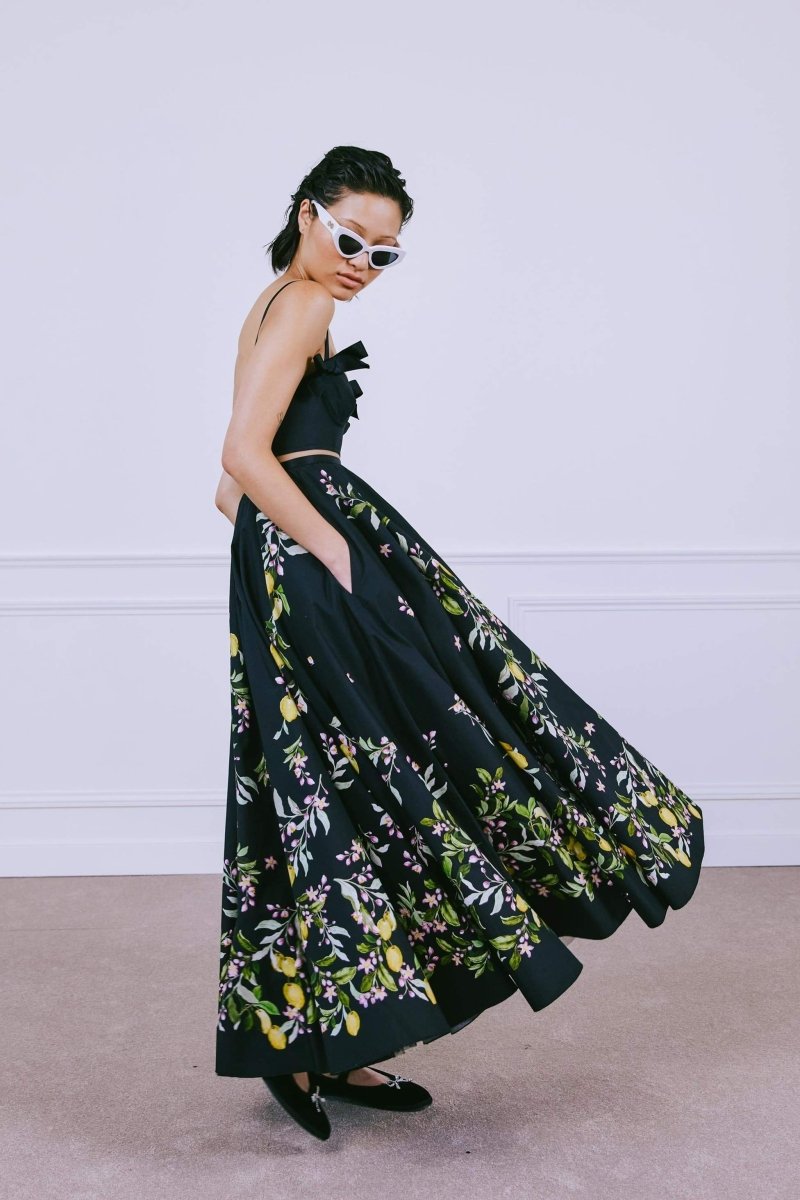 dresses-Cynthia Floral Printed Bowknot Midi Dress-SD00604072634-Black-S - Sunfere
