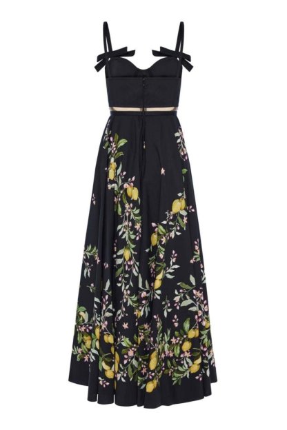 dresses-Cynthia Floral Printed Bowknot Midi Dress-SD00604072634-Black-S - Sunfere