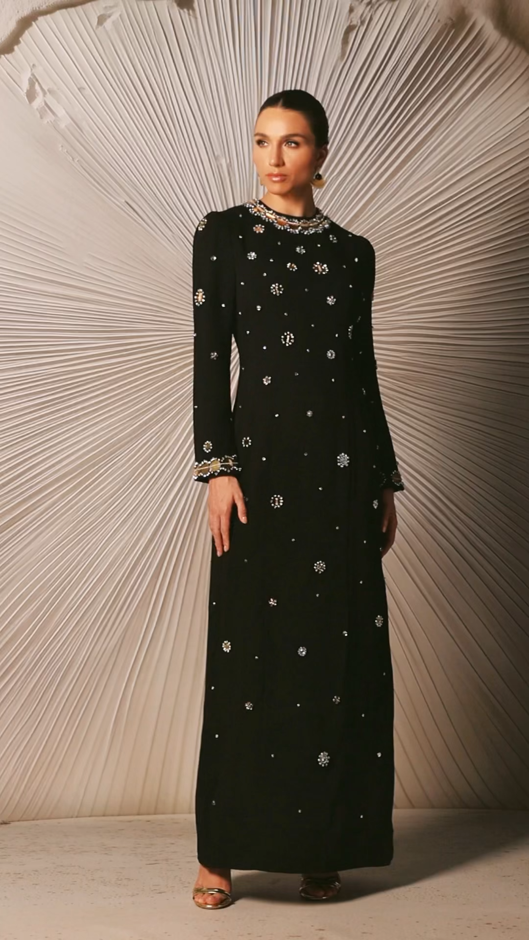 Lauryn Crystal Embellished Long Sleeve Maxi Dress