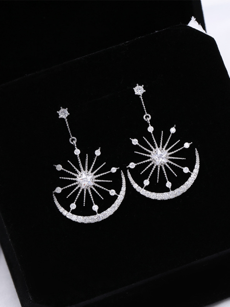 Penny Sun & Moon Diamante Dangle Earrings-Sunfere