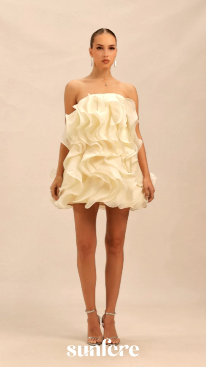 Petal Prowess Beige Layered Ruffle Mini Dress