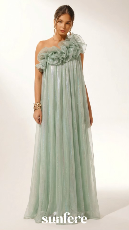 Glorious Invite Green One-shoulder Floral Maxi Dress