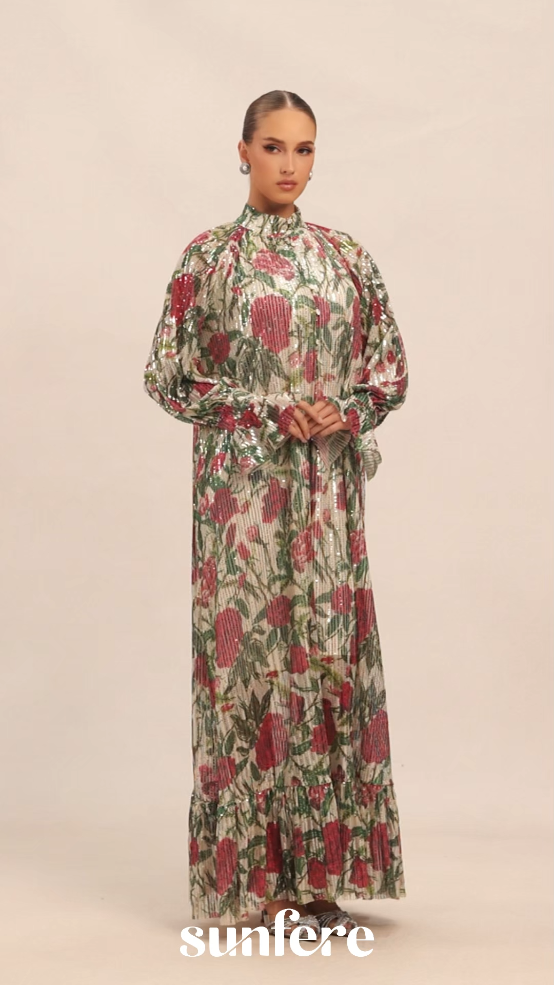 Mina Floral Print Sequin Embellished Maxi Dress