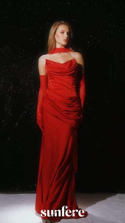 Got the Glam Red Strapless Ruched Maxi Dress