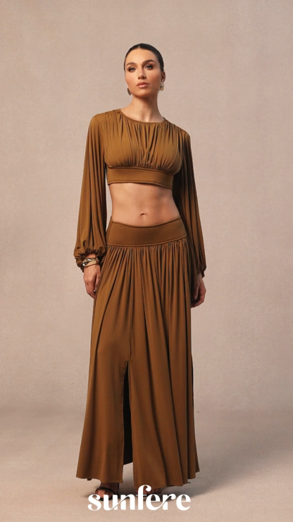 Heidi Long Sleeve Crop Top & Pleated Skirt Set