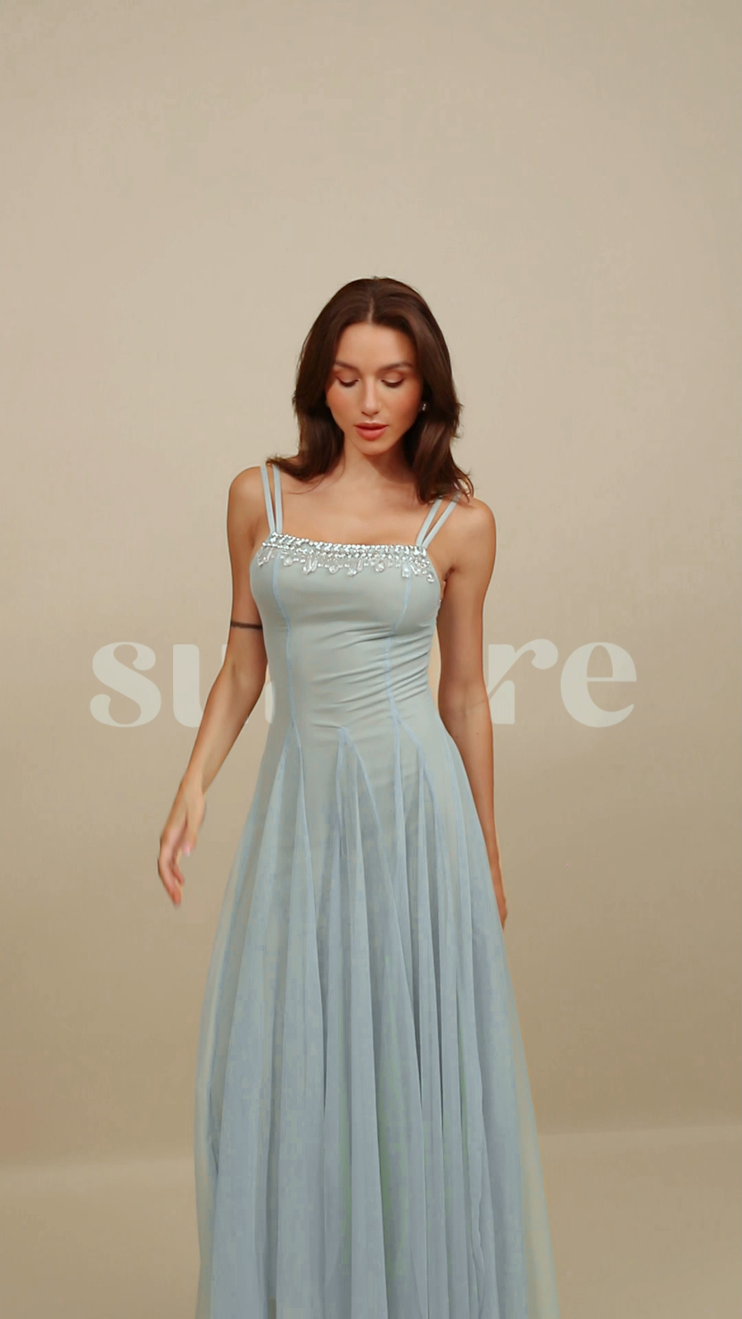 Agatha Crystal Embellished Tulle Maxi Dress