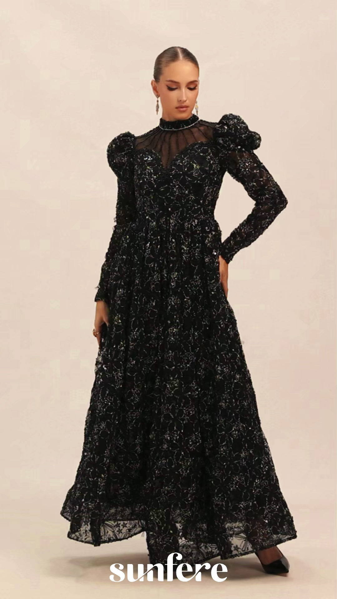 Celia Floral Embroidered Puff Sleeve Maxi Dress