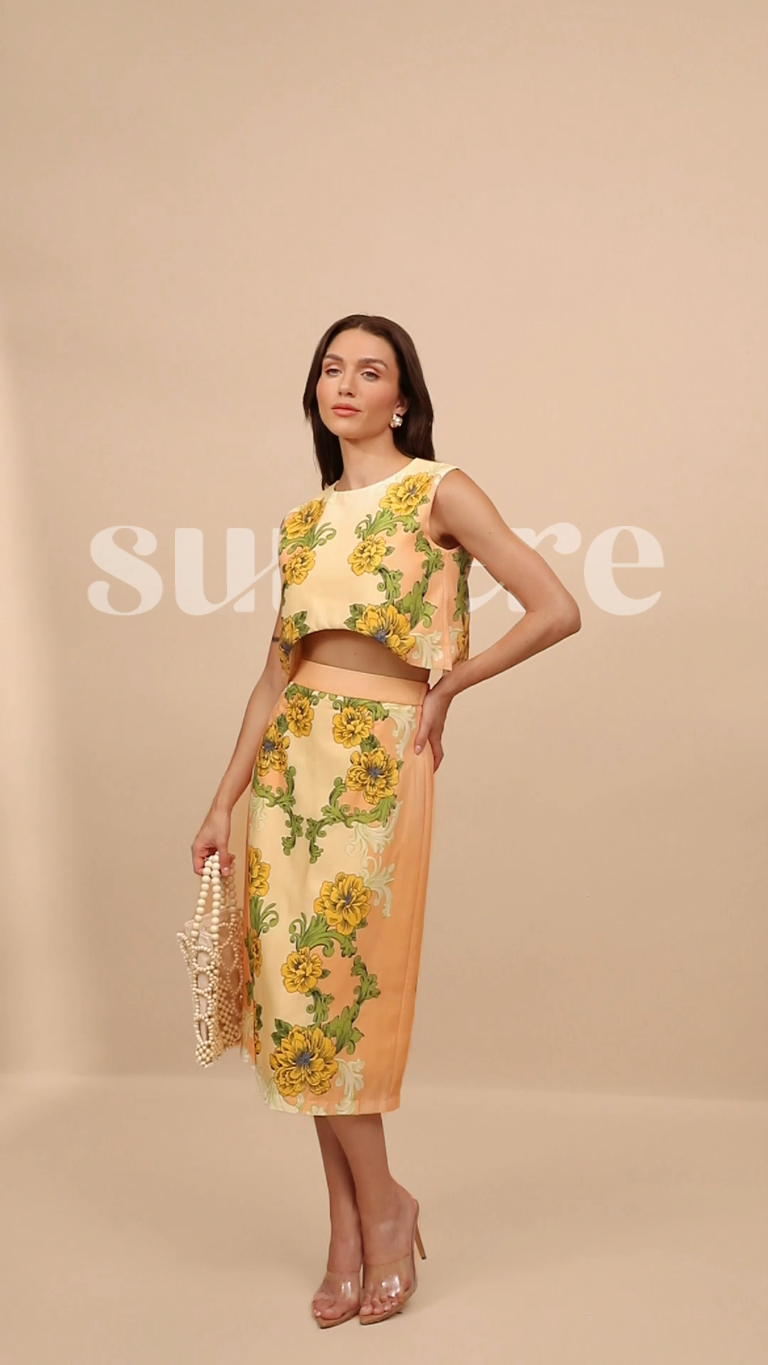 Valerie Floral Print Crop Top Skirt Set