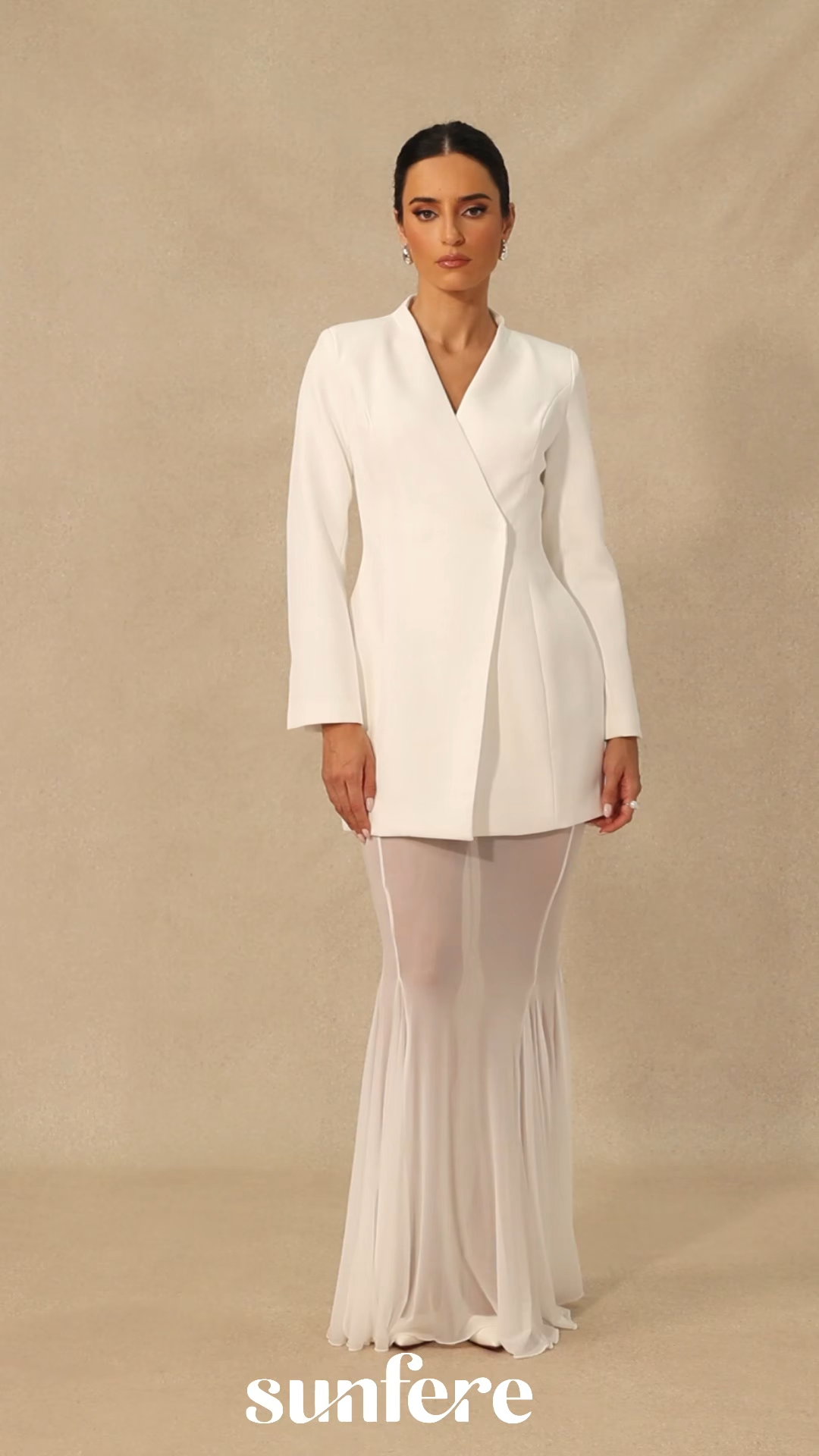 Myra Asymmetric Tailored Blazer & Sheer Mesh Skirt Set