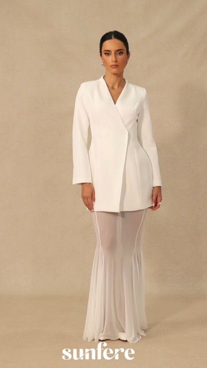 Myra Asymmetric Tailored Blazer & Sheer Mesh Skirt Set