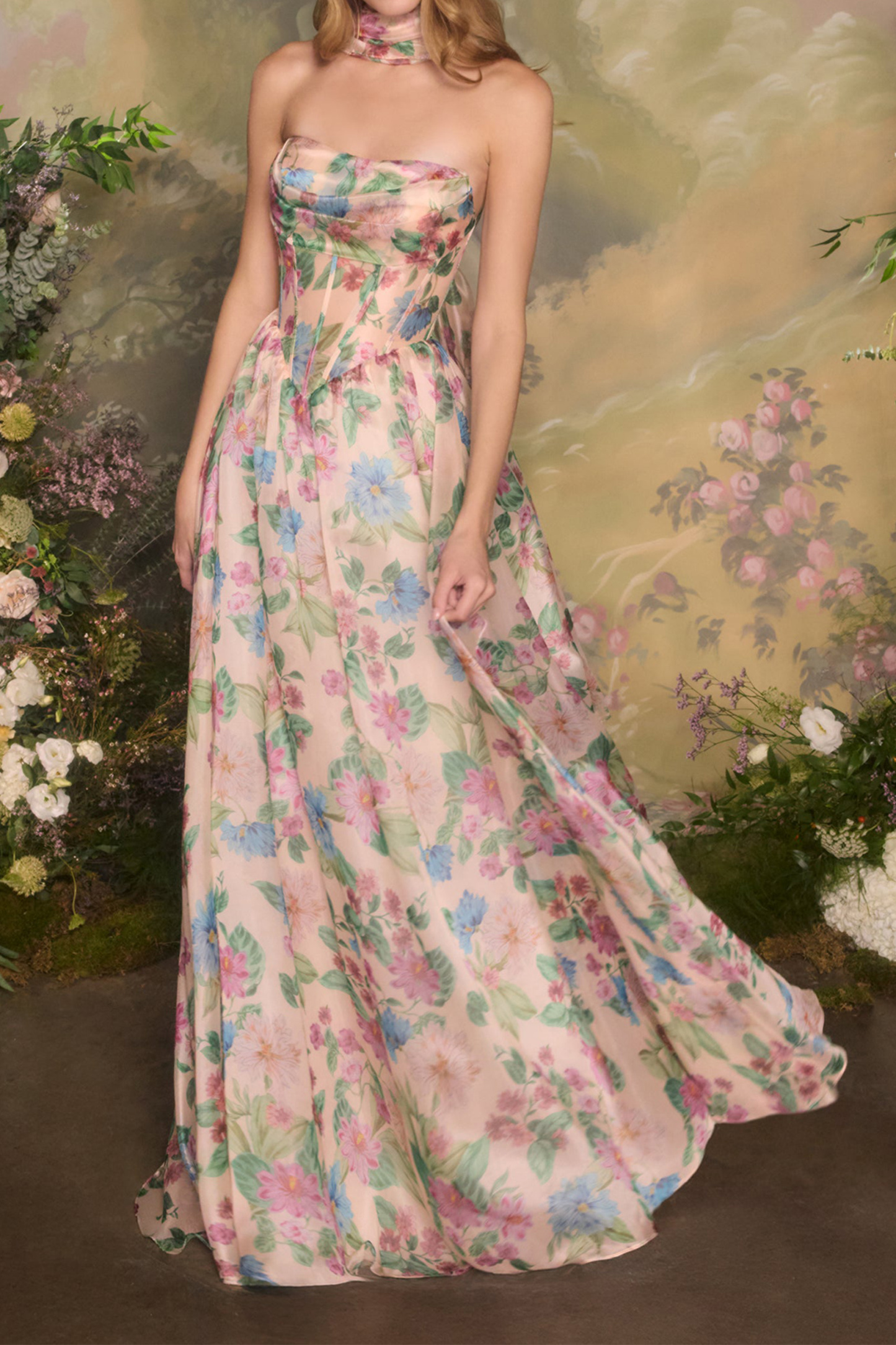 Most Beautiful Day Multi Floral Print Corset Maxi Dress