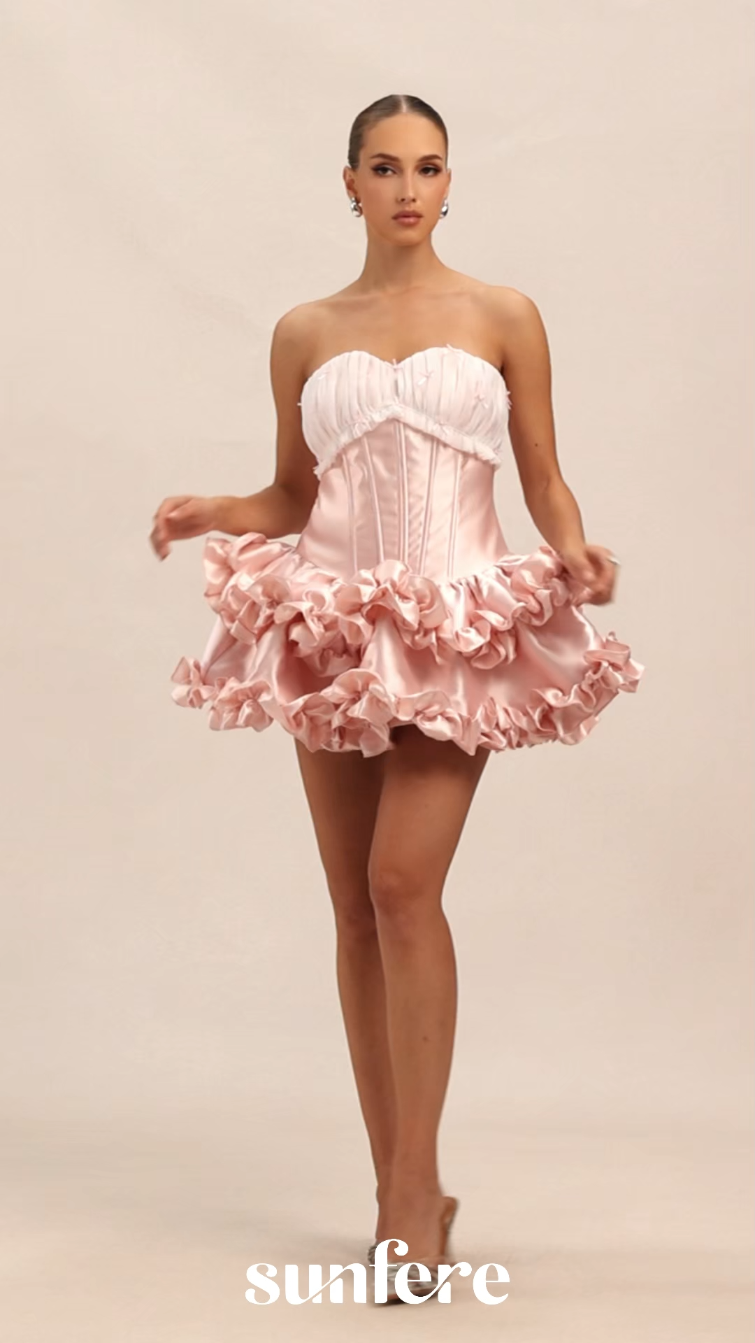 So Loving Pink Ruffled Corset Mini Dress