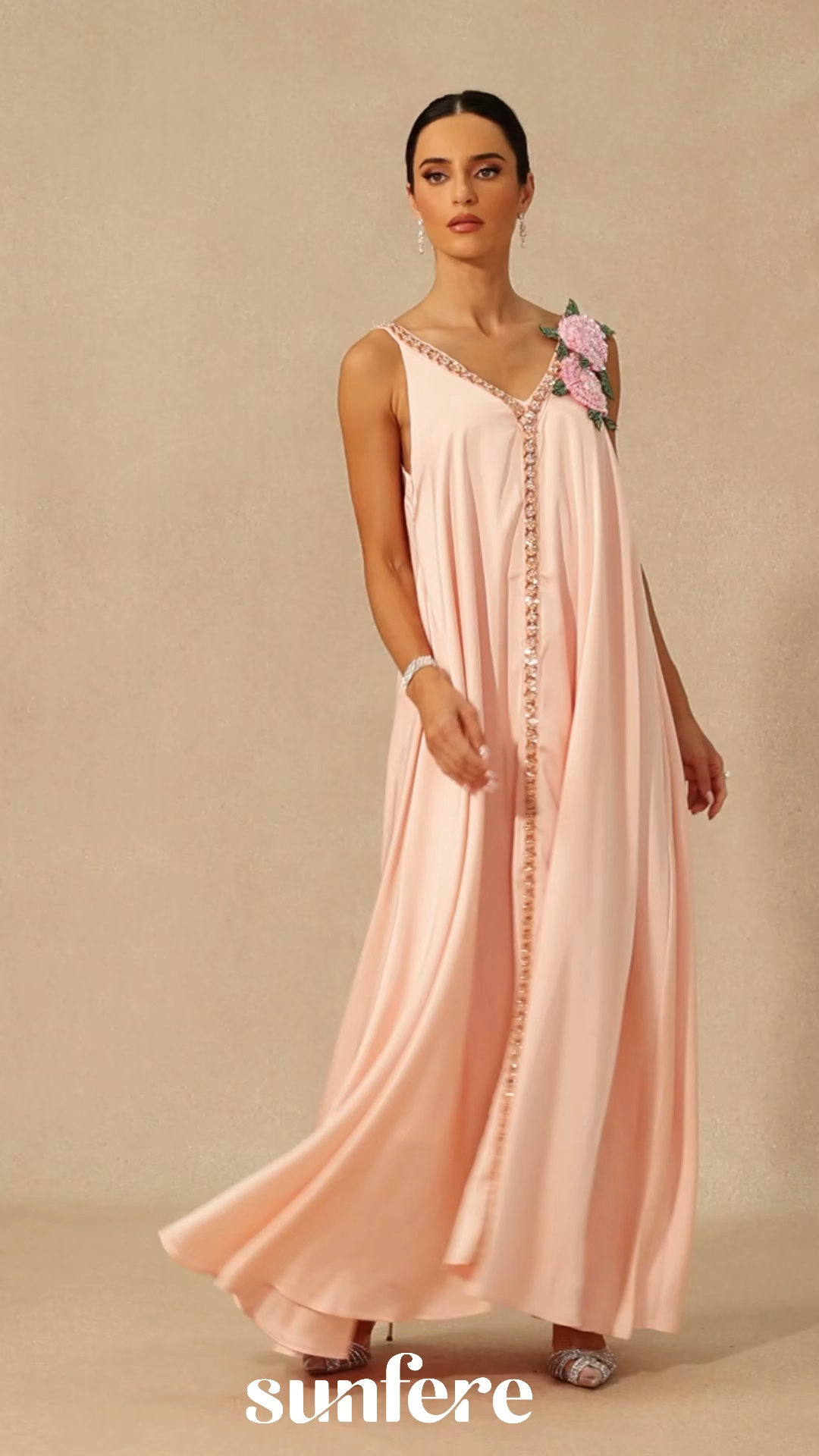 Sienna Floral Embroidered V-neck Satin Maxi Dress