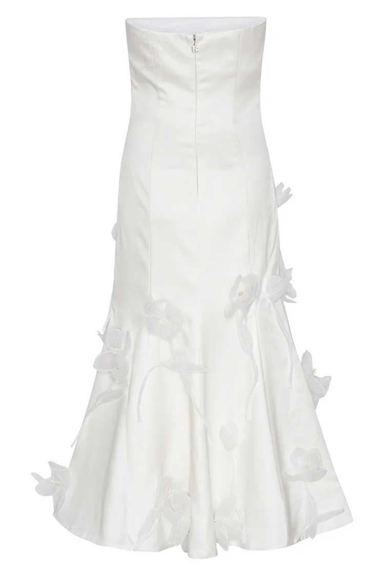 Lydia Floral Applique Strapless Midi Dress