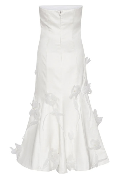 Lydia Floral Applique Strapless Midi Dress
