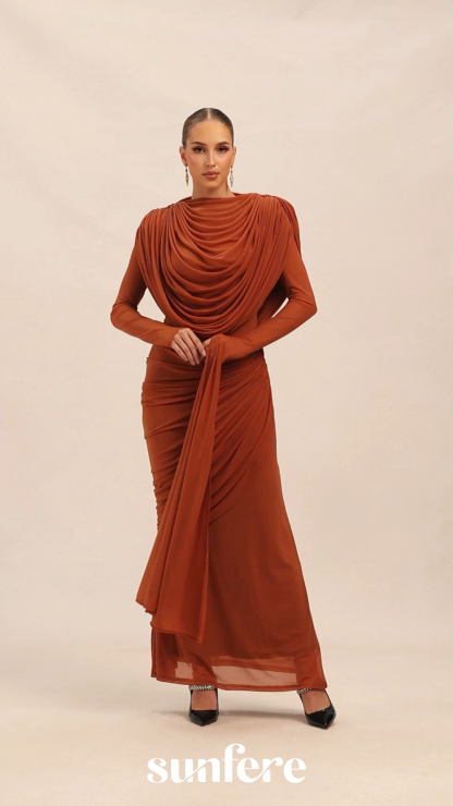 Katrina Cowl Neck Long Sleeve Maxi Dress