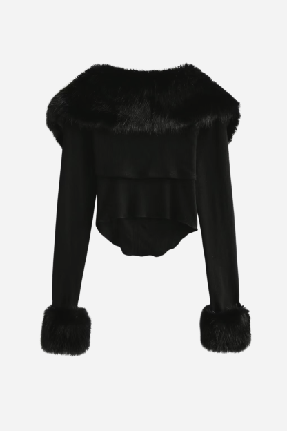 Apphia Crop Artificial Fur Blouse & Corset Two Piece Set