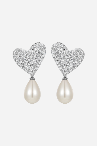 Hilary Heart Diamond Pearl Earrings