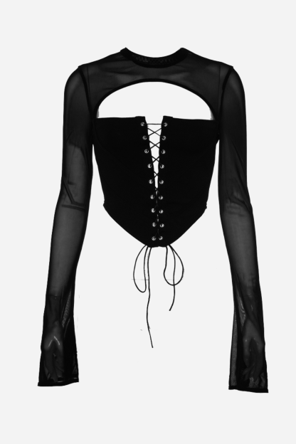 Rita Cut Out Lace Up Corset Blouse