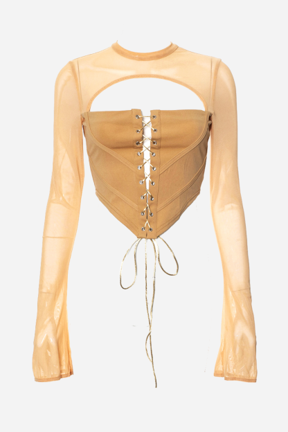 Rita Cut Out Lace Up Corset Blouse