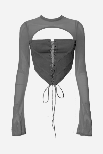 Rita Cut Out Lace Up Corset Blouse