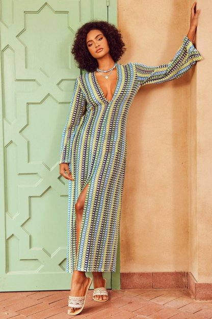 dresses-Dawn V-neck Slit Crochet Maxi Dress-SD00209281624MultiS - Sunfere