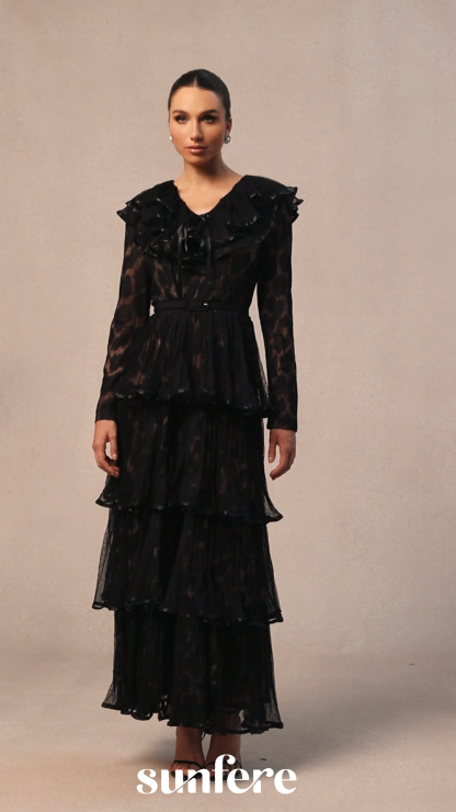 Loretta Leopard Print Tiered Ruffle Maxi Dress