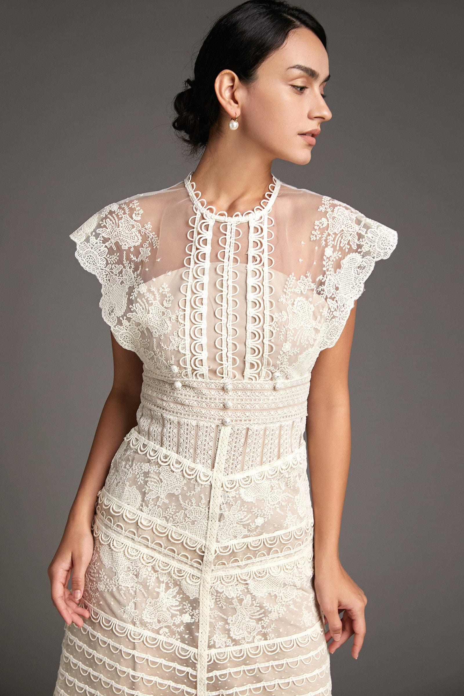 Lydia Flower Embroidered Mesh Midi Dress-Sunfere