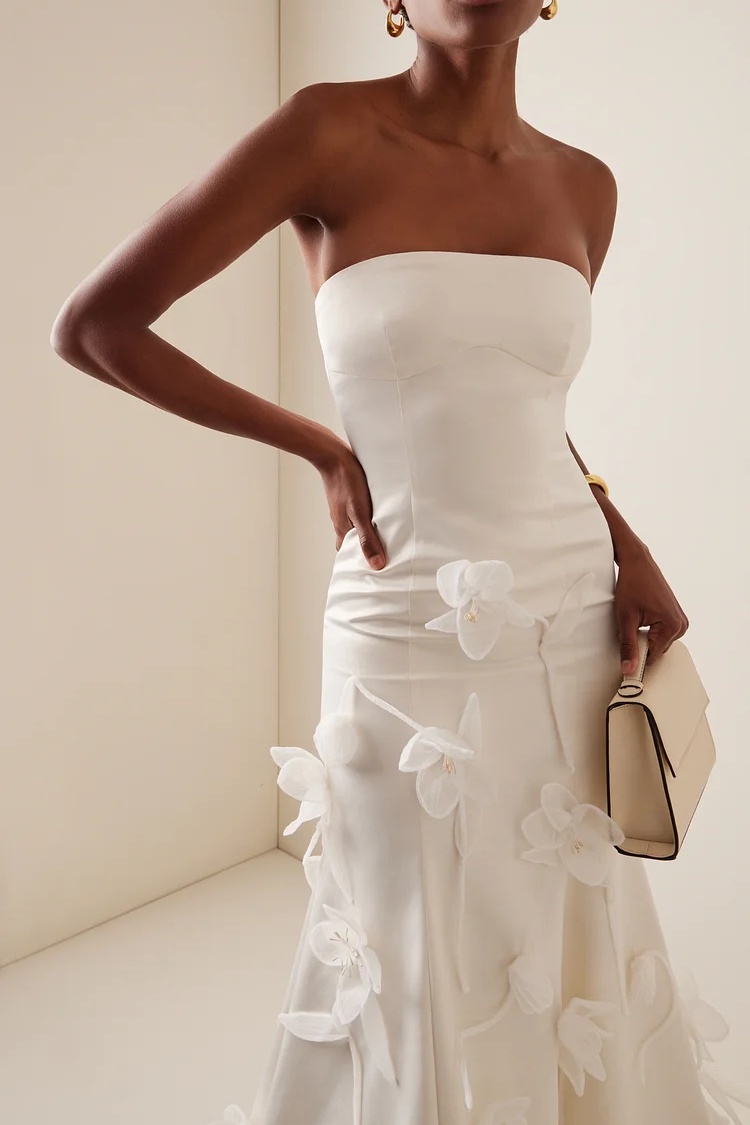 Lydia Floral Applique Strapless Midi Dress