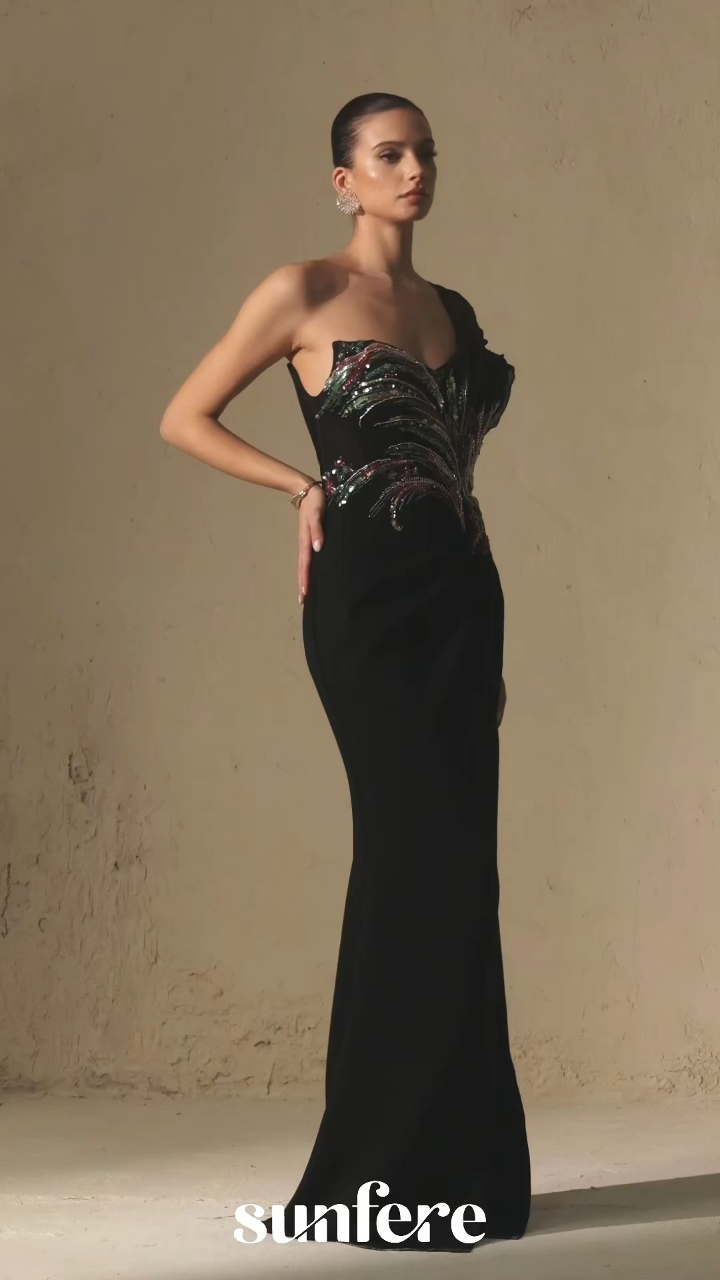 Classy Nights Black One Shoulder Embellished Maxi Dress