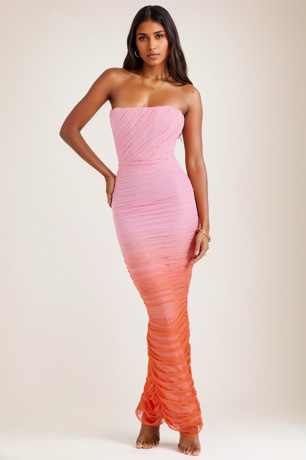 Debby Printed Gathered Mesh Corset Maxi Dress-Sunfere