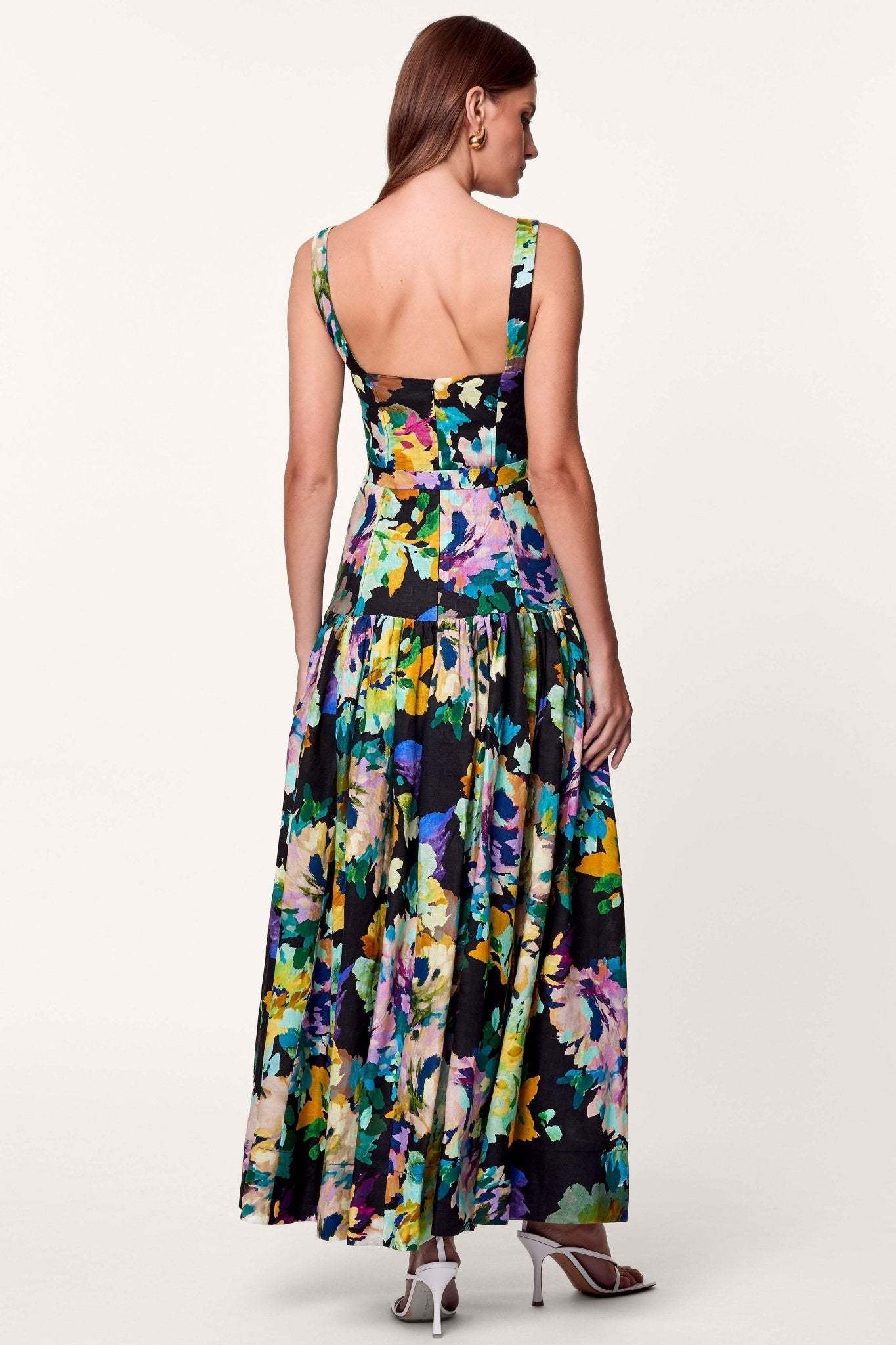 Delia Printed Belted Flare Maxi Dress-Sunfere