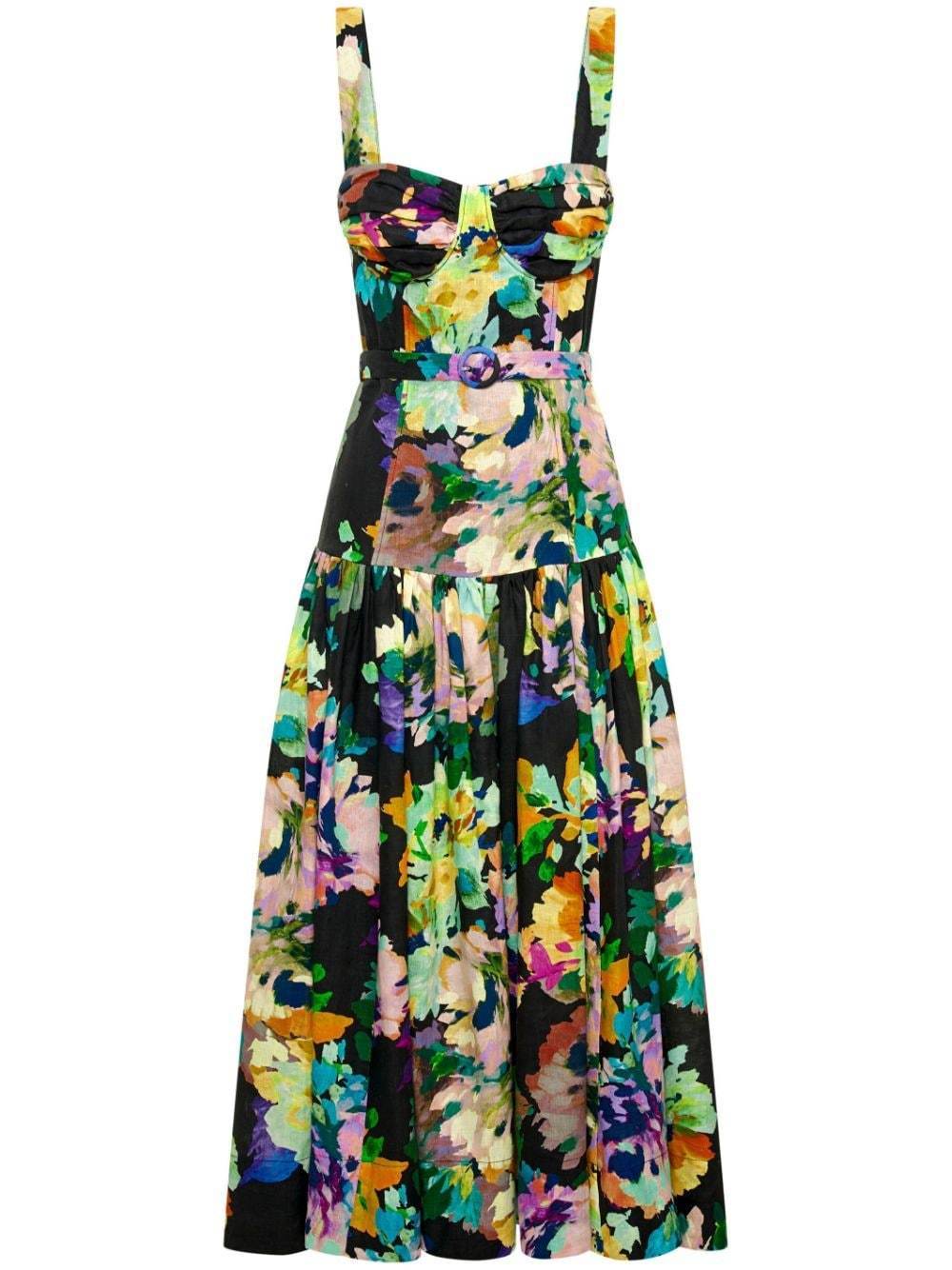 Delia Printed Belted Flare Maxi Dress-Sunfere