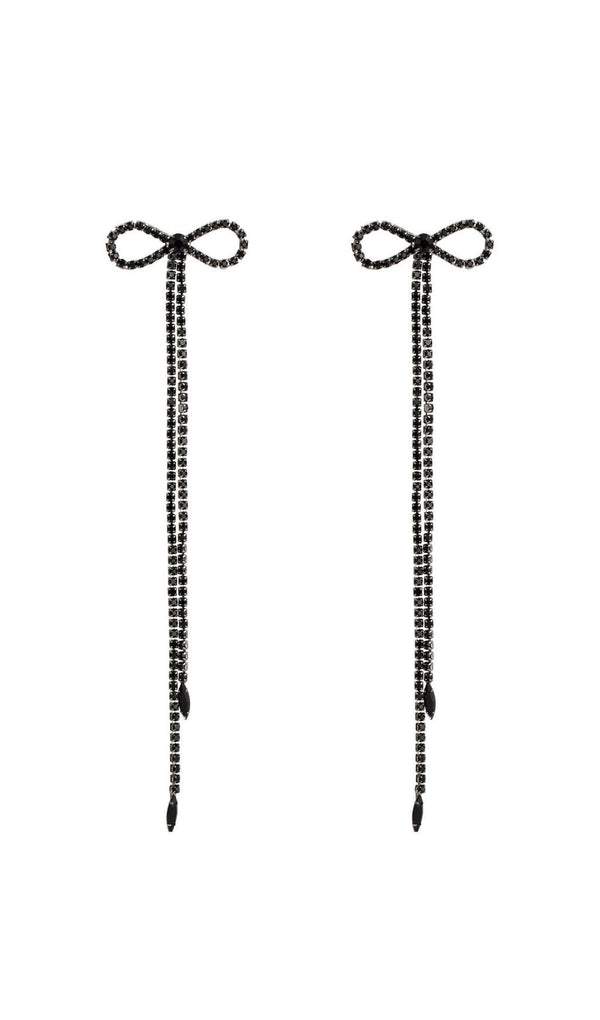 accessories-Diamante Bowknot Tassel Earrings-SA00601312249-Black - Sunfere