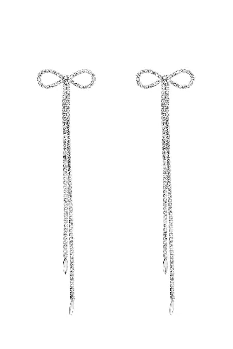 accessories-Diamante Bowknot Tassel Earrings-SA00601312249-Silver - Sunfere