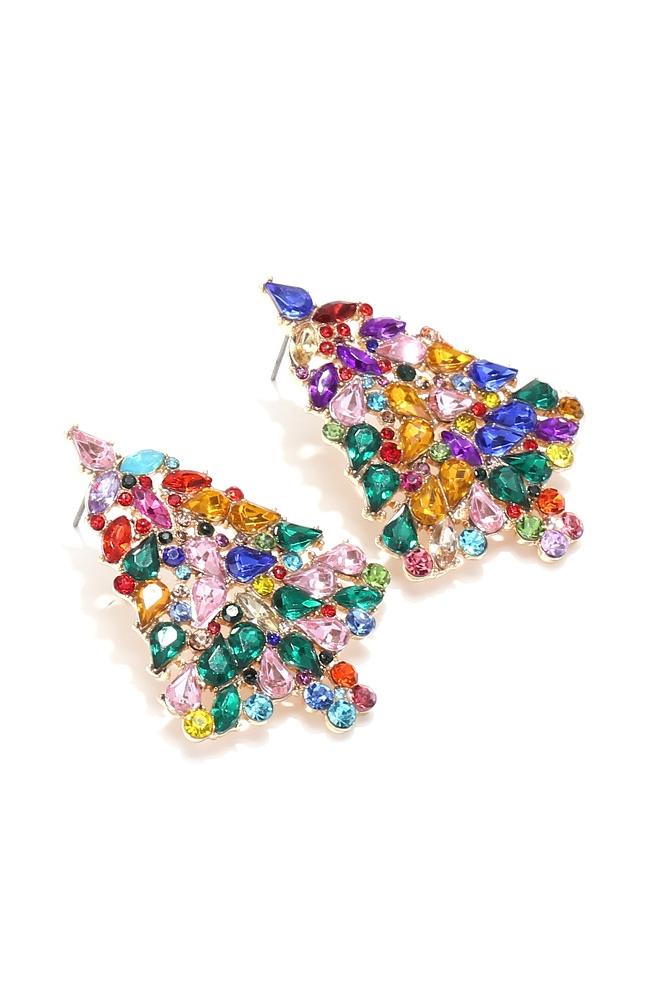 Diamante Christmas Tree Earrings-Sunfere