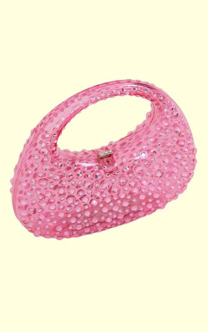 accessories-Diamante Embellished Acrylic Clutch Bag-SA00603072403-Pink - Sunfere