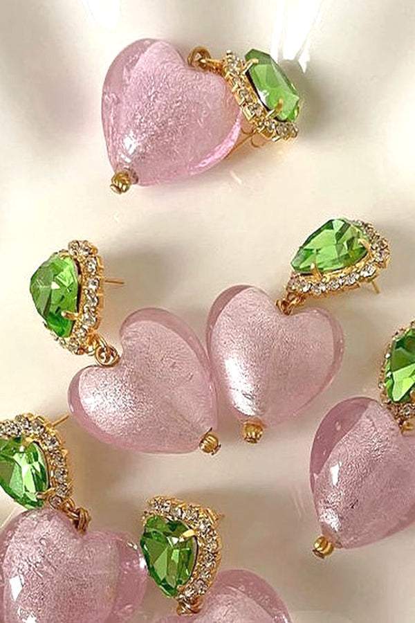 Diamante Heart Contrast Drop Earrings-Sunfere