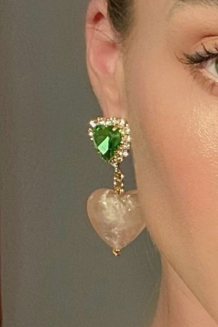 Diamante Heart Contrast Drop Earrings-Sunfere